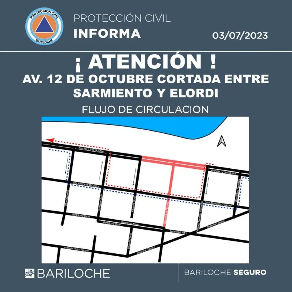 Cortaron el tránsito sobre 12 de Octubre entre Sarmiento y Elordi por desborde de pluvial