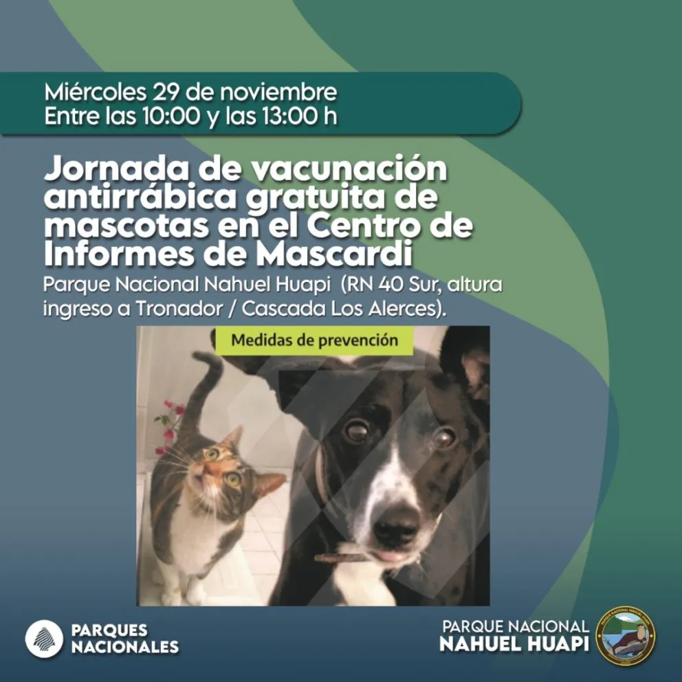 Vacunación antirrábica gratuita en la zona sur del Parque Nacional Nahuel Huapi