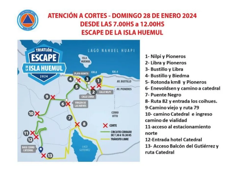 Cortes de calles intermitentes este domingo debido al Escape de la Isla Huemul
