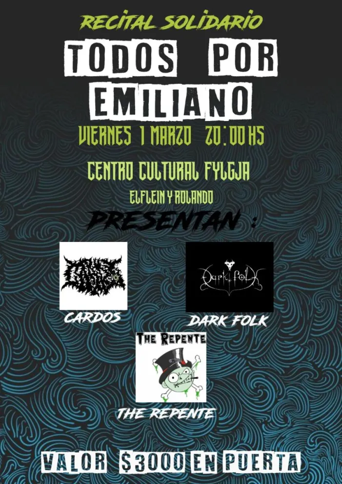 El próximo viernes "Todos por Emiliano" en el Centro Cultural Fylgja