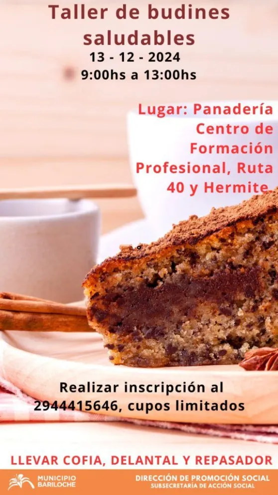 La Panadería Social de Bariloche ofrecerá un taller de budines saludables