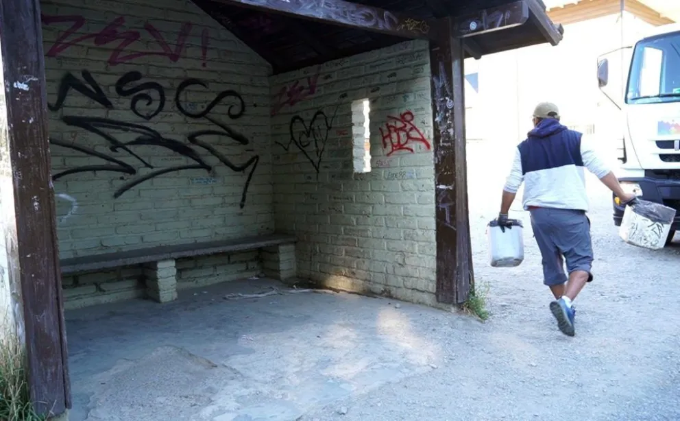 Realizan una campaña de limpieza de refugios de colectivos